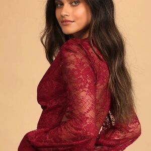 Lulu's Burgundy Lace Blouse